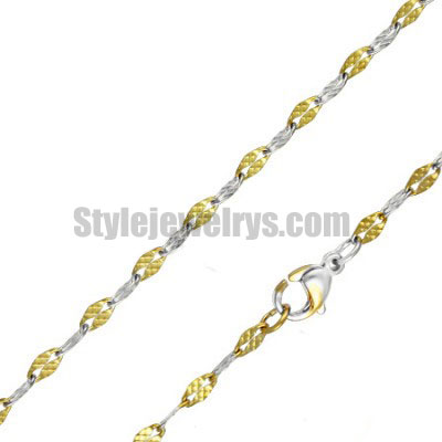 Stainless steel jewelry Chain 45cm length grid/checker half gold plating oval link chain necklace w/lobster 2.3mm ch360262 - Click Image to Close